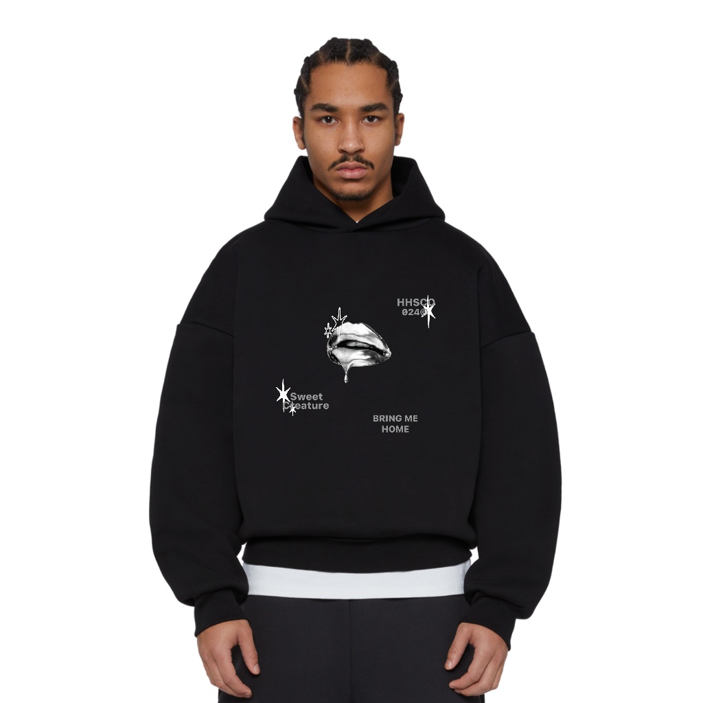 HHSCO - Sweater Hoodie Boxy Black Sweet Creature 300 Gsm/ 280 Gsm Unisex Cotton Fleece