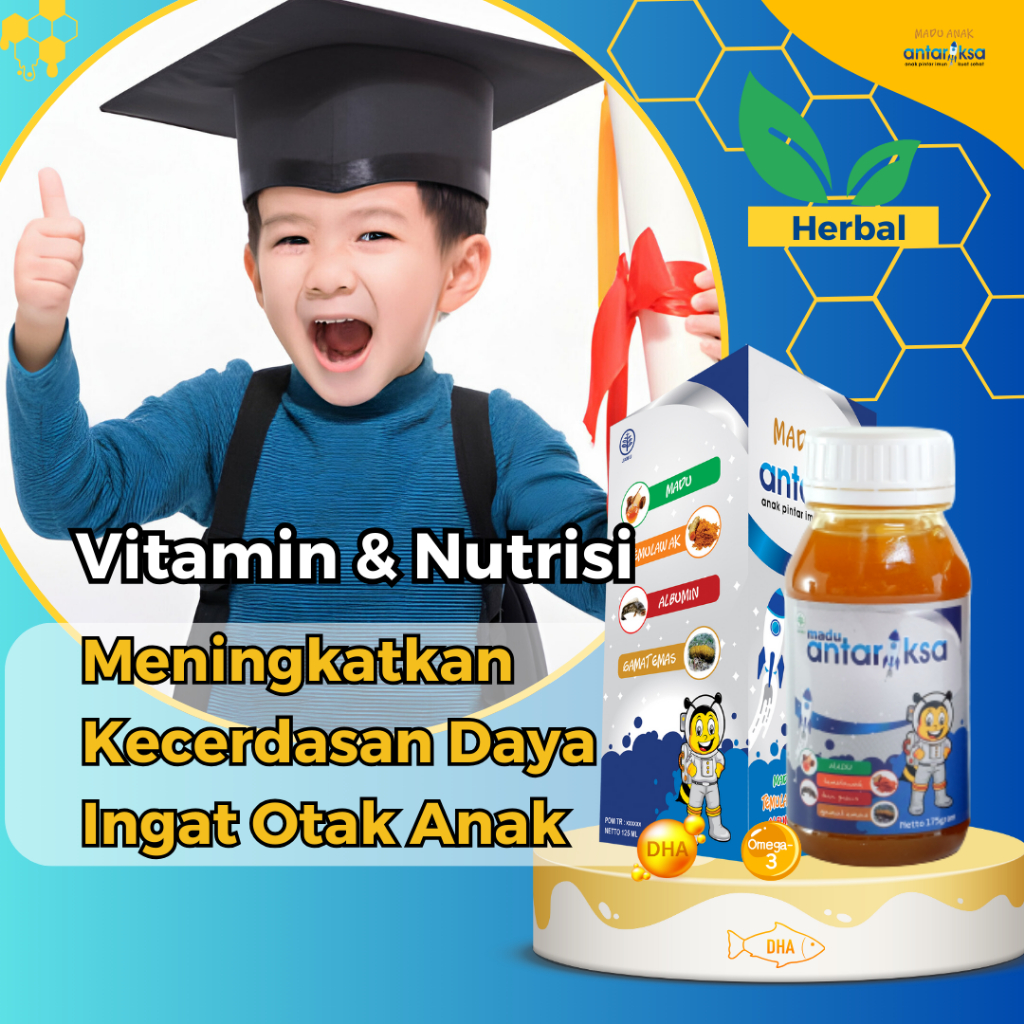 Vitamin Otak Anak Cerdas / Vitamin Omega 3 Anak / DHA Vitamin Kecerdasan Otak Anak / Madu Antariksa 