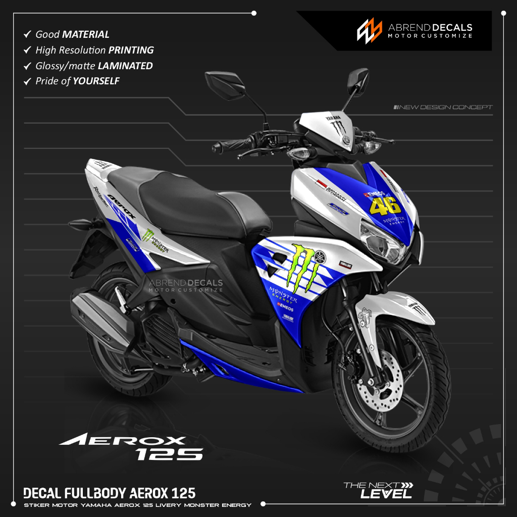 DECAL FULLBODY AEROX 125 LIVERY ME CUSTOM PUTIH BIRU / STIKER MOTOR YAMAHA AEROX 125 DESIGN VARIASI