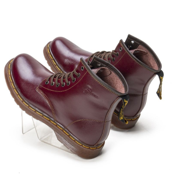 official dyren - sepatu boots pria slip on casual kulit asli docmart hitam