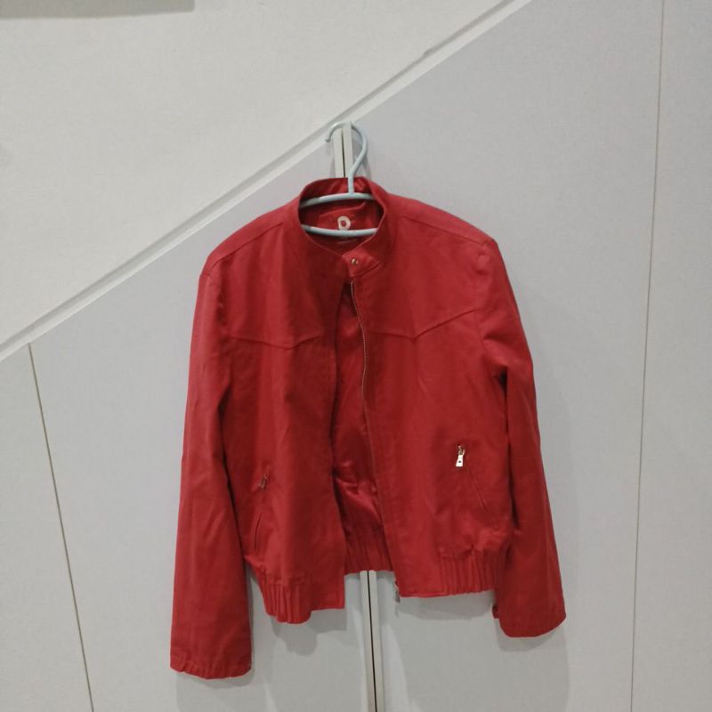 preloved jaket varsity katun tebal merah remaja dewasa