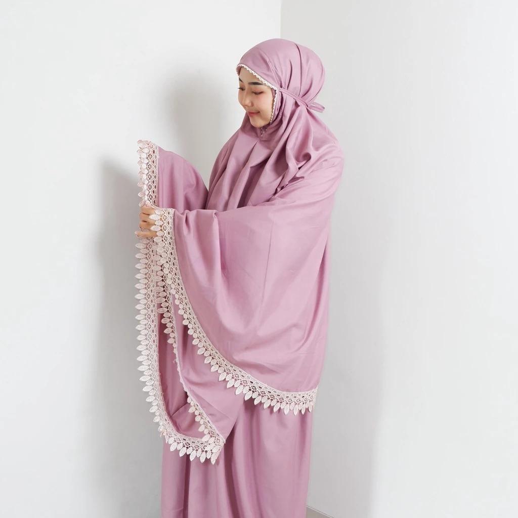 Mukena Premium Dewasa Nazifa Polos Renda Cantik Modis Elegan Mewah Bahan Katun Mikro Nyaman