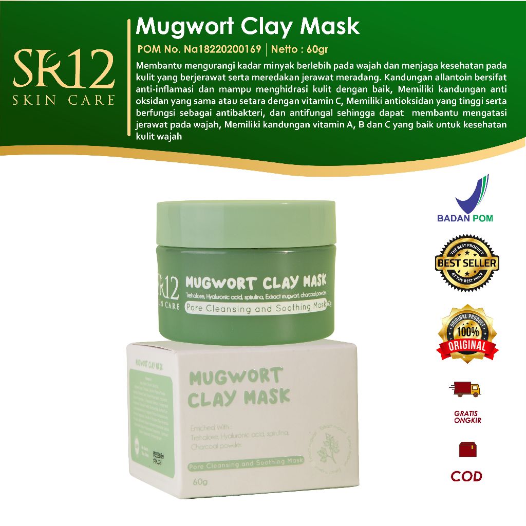 SR12 BATAM_MASKER MUGWORT SR12 KOREA MUGWORT CLAY MASK PORE CLEANSING AND SHOOTING MASK GLOWING BEBA