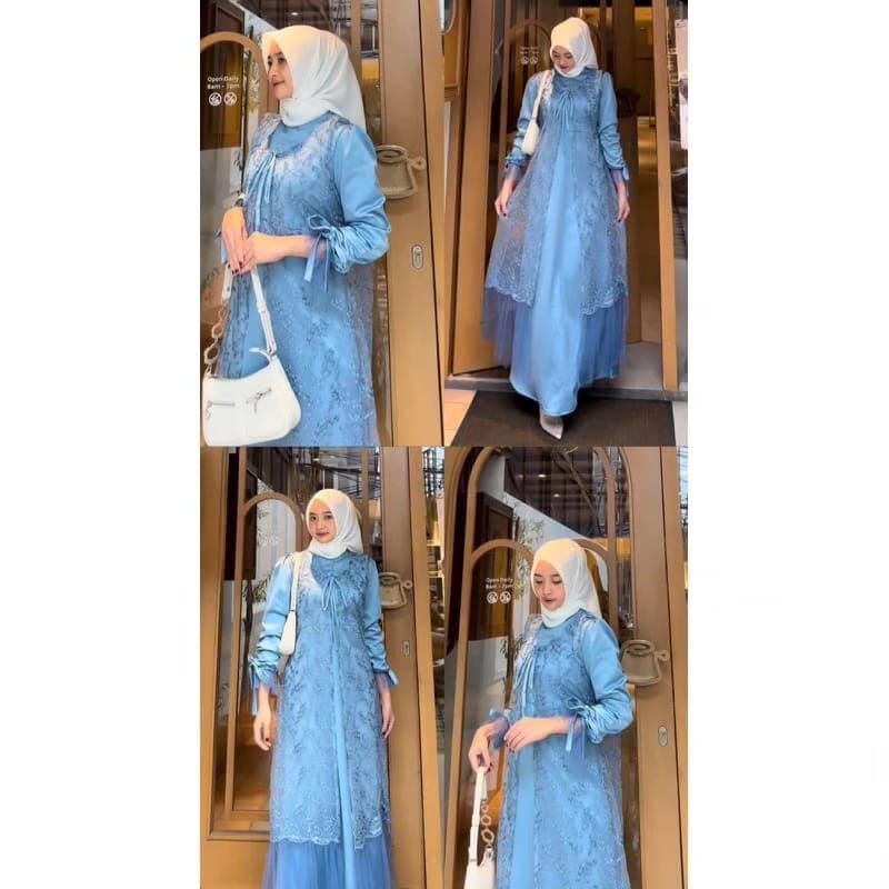 ALEENA SET OUTHER DRESS BAJU GAMIS WANITA BAHAN MAXMARA MIX BRUKAT TILE DRESS MURAH KEKINIAN BUSUI F