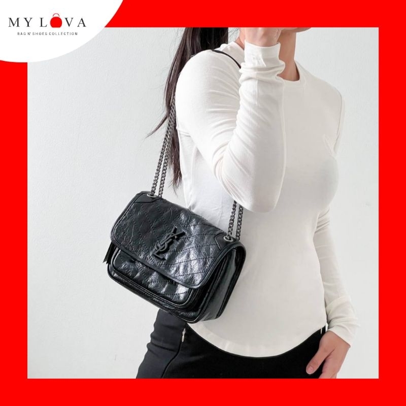 [VIP Quality] Niki Baby Crinckled Leather Tas Selempang Sling Bag Wanita Branded (Black Shw)