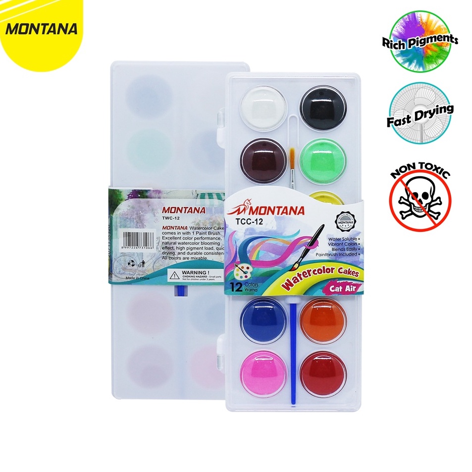 

Free Pengemasan MurahMurahATK WaterColor 12 Warna Cat Air Montana TWC12 WaterColor Cake