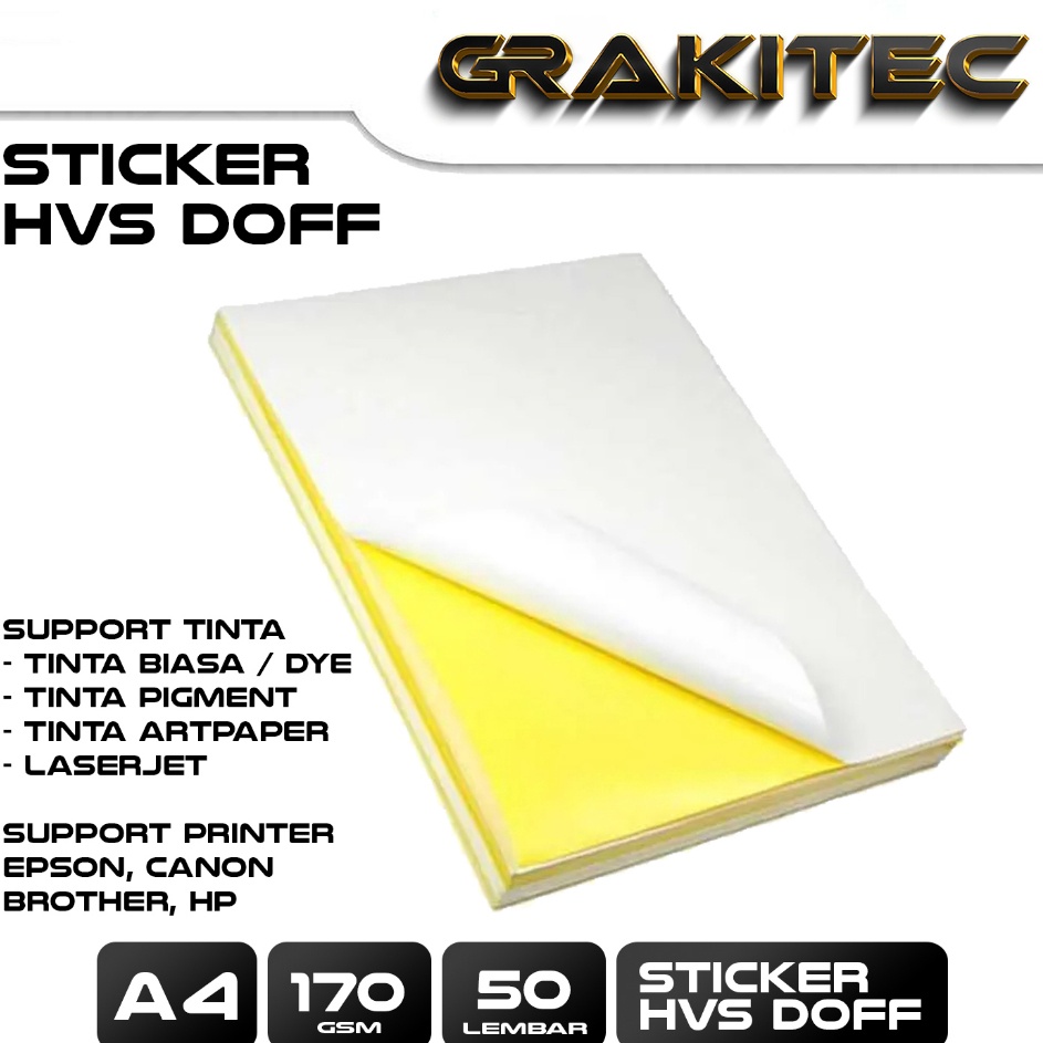 

Produsen Resmi Sticker HVS A4 isi 5 lembar Kertas Stiker Inkjet Doff Matte A4 Grakitec
