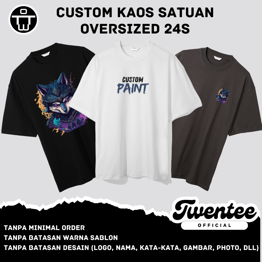 TWENTEE - Kaos Sablon Custom Satuan DTF Oversized 24s Premium