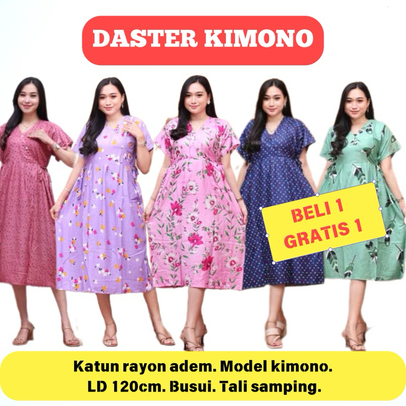 Daster Kekinian Terbaru Beli 1 GRATIS 1 Model Kimono Busui Motif Lucu LD 120 Jumbo Murah,Tali Bahan 
