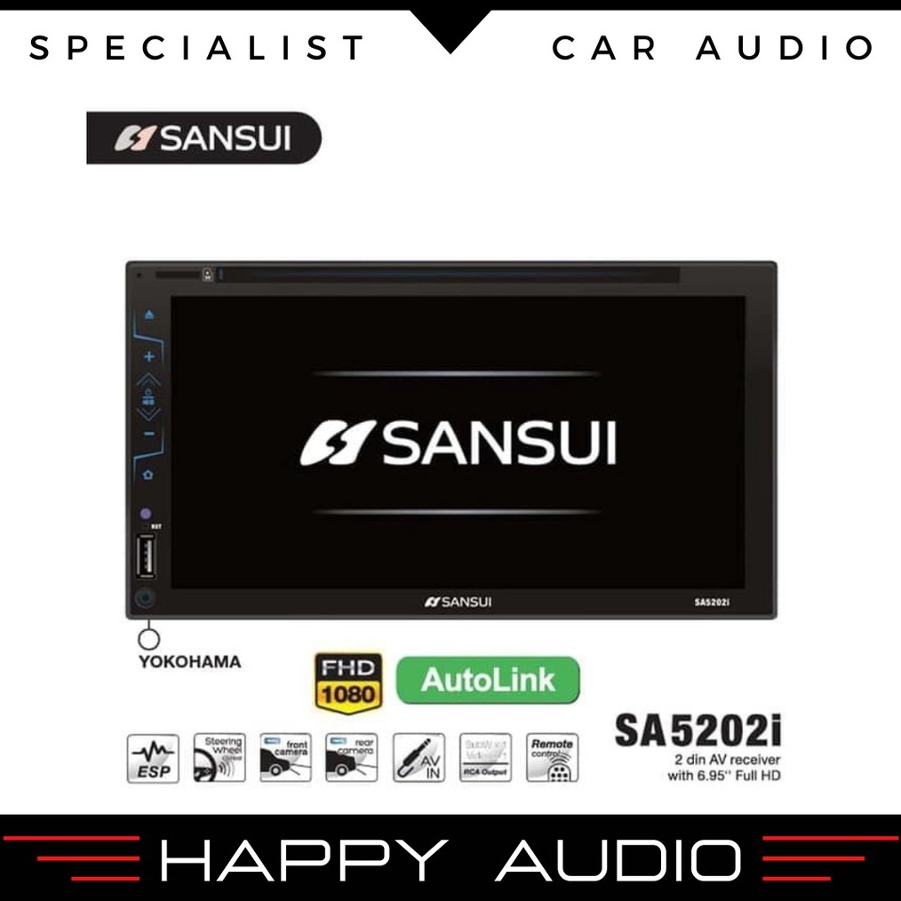 Head Unit Double Din Mobil Sansui SA 522i SA522i YOKOHAMA DAN KYOTO DVD Full HD Mirrorlink GARANSI A
