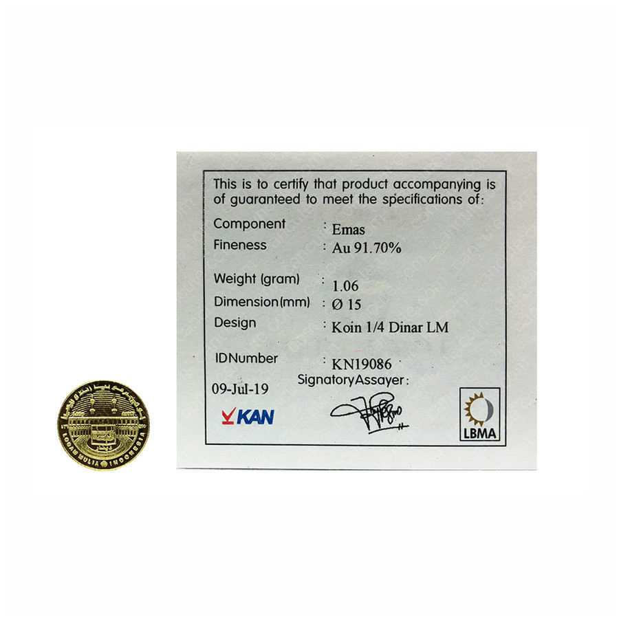Logam Mulia Koin Dinar Antam Kabah 1/4 Dinar (1,06 gram) AU 917