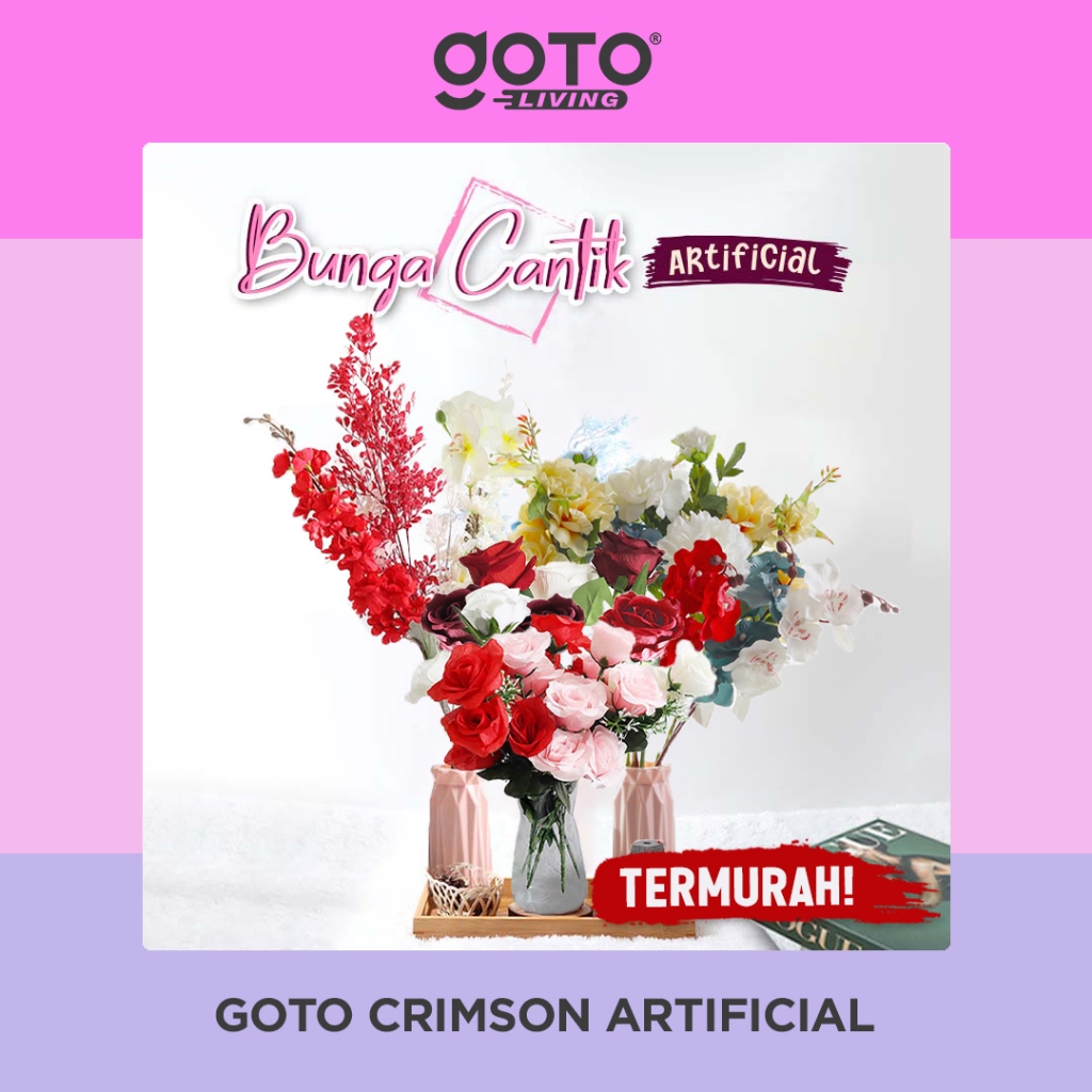 Goto Crimson Bunga Hias Mawar Teratai Buket Artificial Flower Plastik