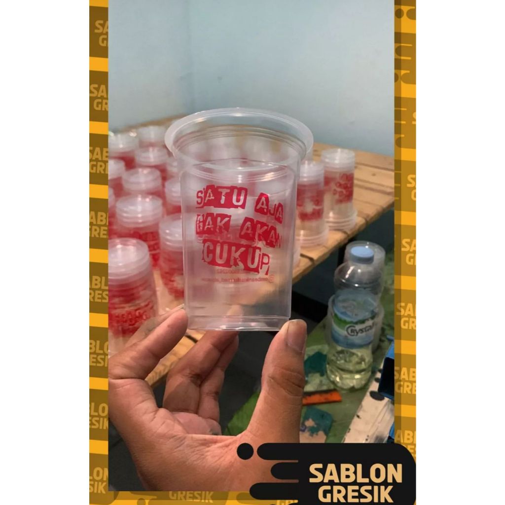 Sablon Gelas Plastik/Cup 14 oz ,minimal order hanya 100pcs Merek STARINDO MURAH BAGUS TEBAL