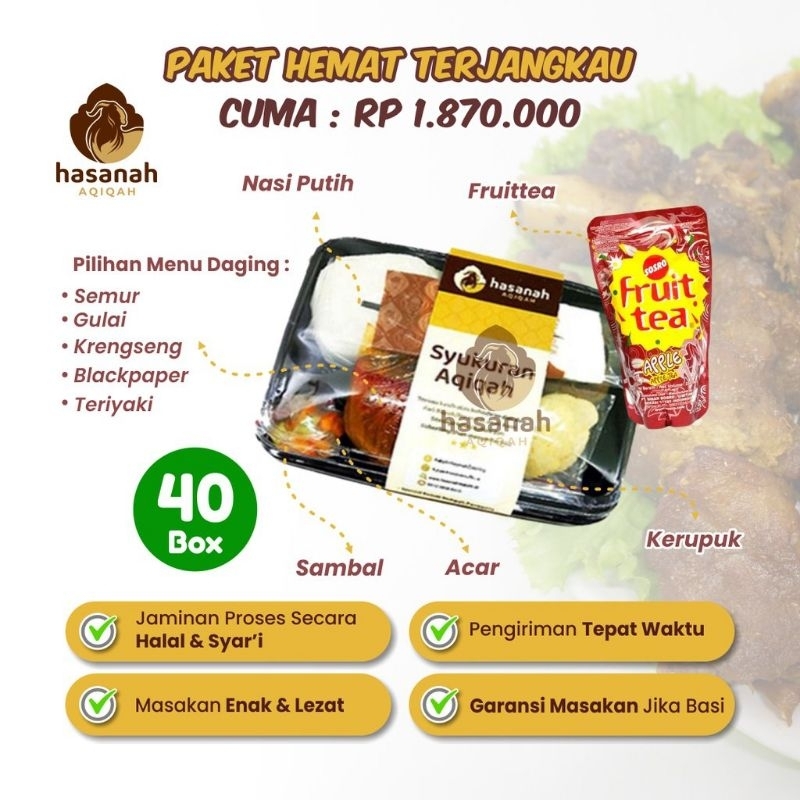 

Paket Tasyakuran Aqiqah Aqiqoh Kambing Nasi Kotak Putih Anak Bayi 40 Box Souvenir Boneka Domba