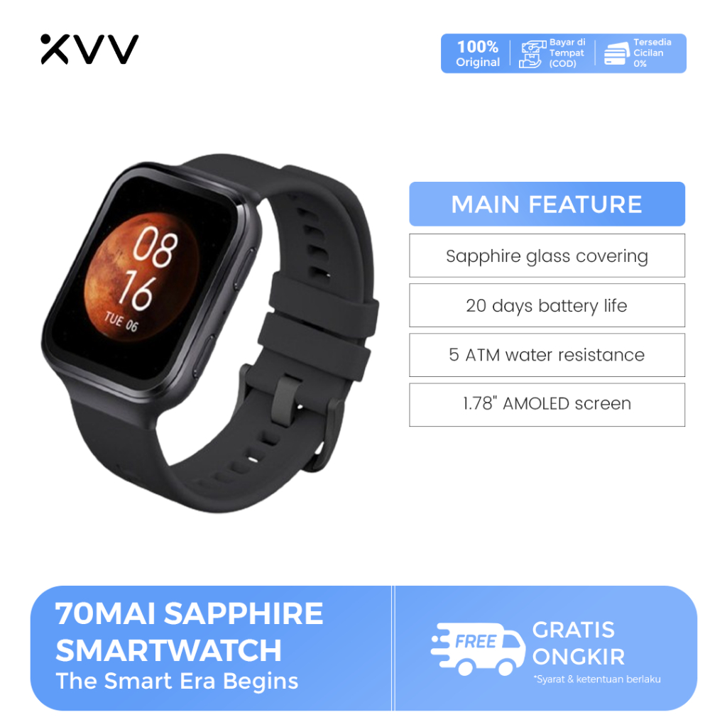 70Mai Smartwatch Saphir Watch Bluetooth GPS Sport Heart Rate Monitor Call Reminder