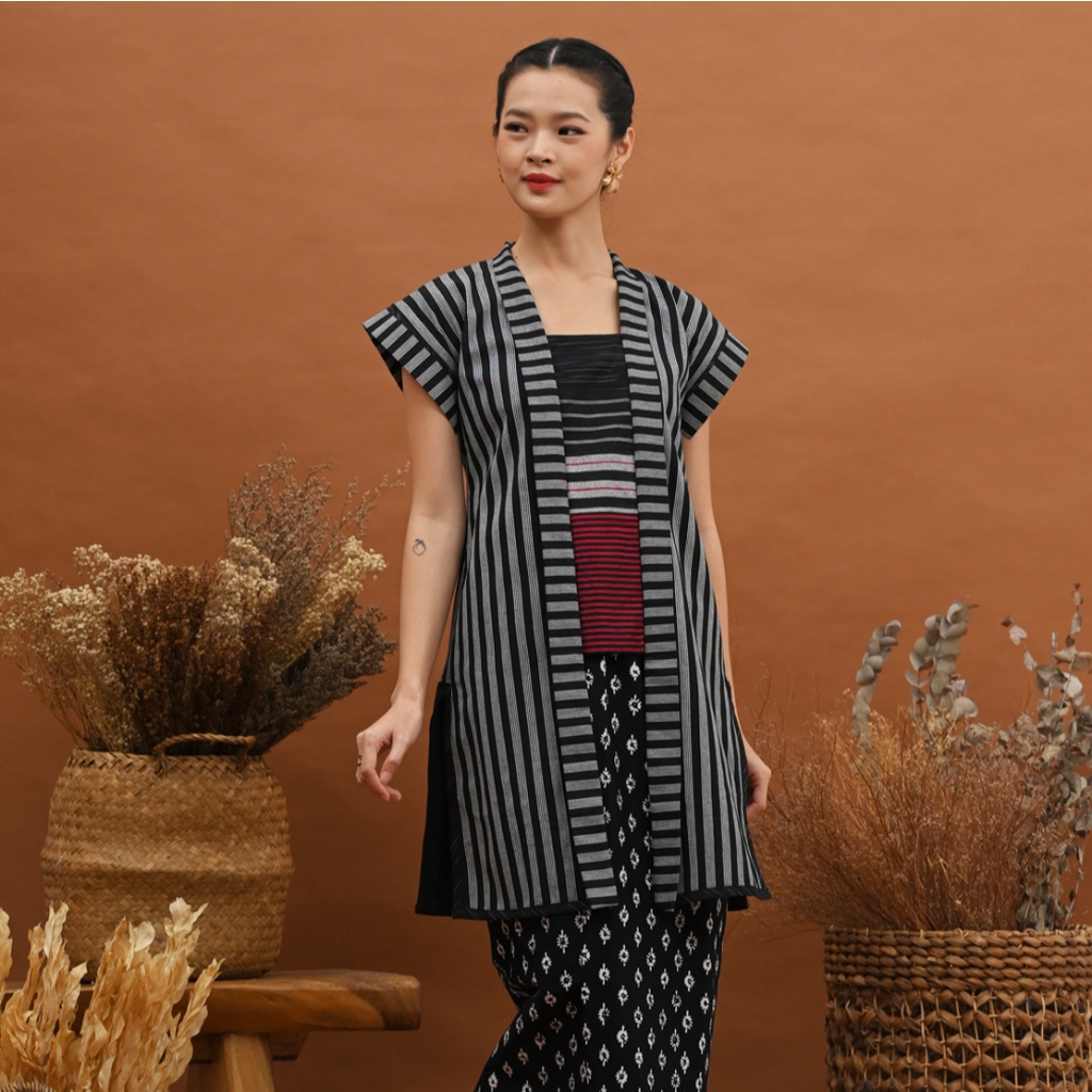 NONA RARA - Tunik Kebaya Lurik T2882, Baju kerja blouse batik wanita modern