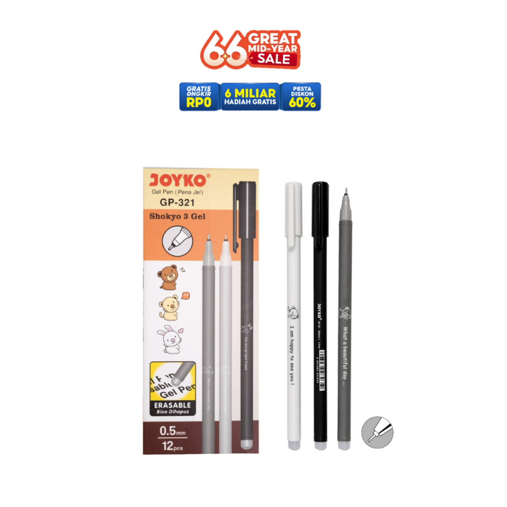 

Erasable Gel Pen Pulpen Bisa Dihapus Joyko GP-321 Shokyo 3 Gel 0.5 mm - 1 pak (12pcs)