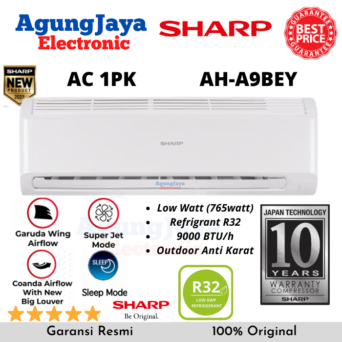AC SHARP 1 PK AH-A9BEY TURBO COOLING R32 LOW WATT 765 WATT 1PK (CILEGON SERANG)
