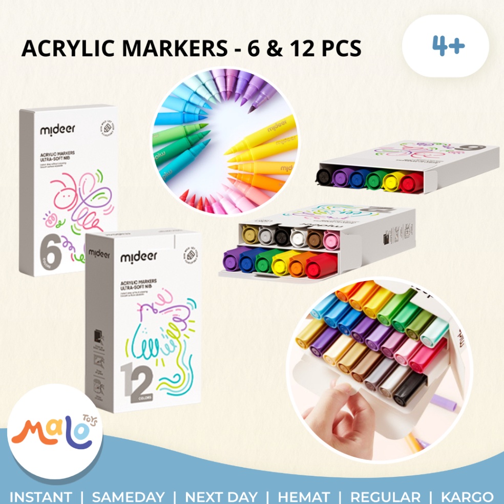 

KODE G15N MALOTOYS Mideer Acrylic Marker Spidol Akrilik Lembut Ultra Soft Nib 6 12 pcs Warna Colors Spidol Mewarnai Menggambar Kesenian Nontoxic Mainan Anak Prakarya Color Malo Toys