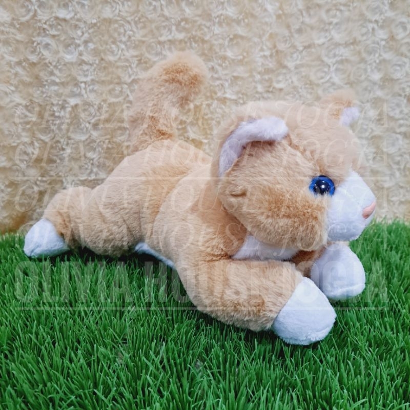 Boneka Lying Kucing Coklat Muda L Boneka Lying Cat Coklat Muda Kaki Putih L Isi Pasir