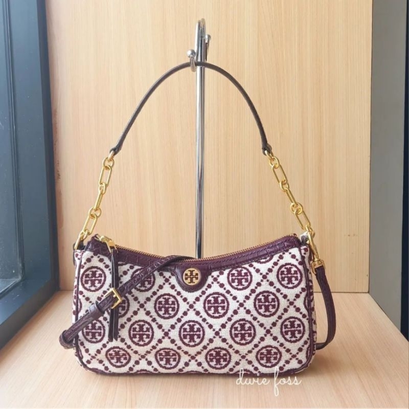 Tas T Monogram Chenille Studio Claret New Cream Original