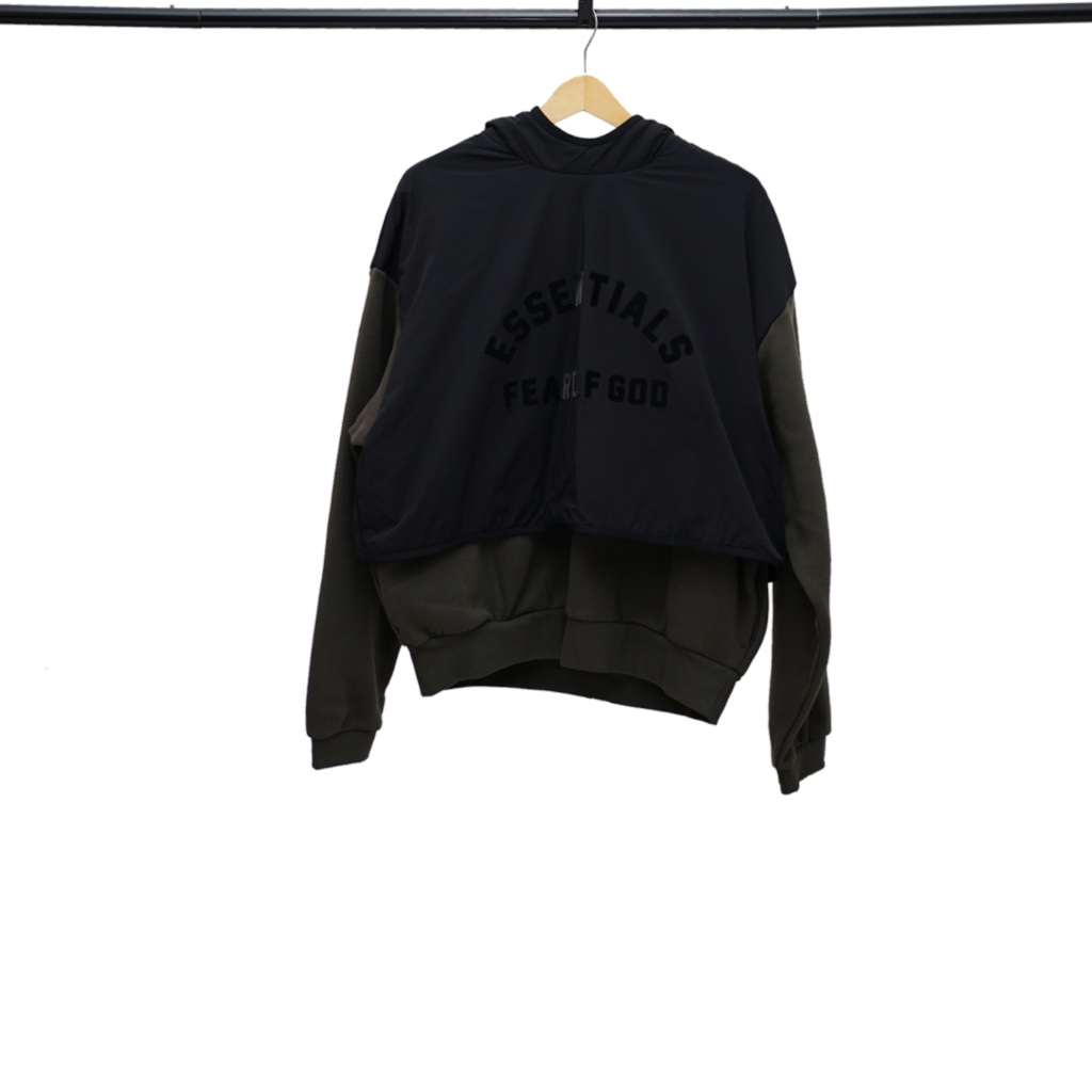 ESSENTIALS Black Ink Jet Oatmeal Full Paracute Hoodie Authentic / Jaket Branded Essentials Original