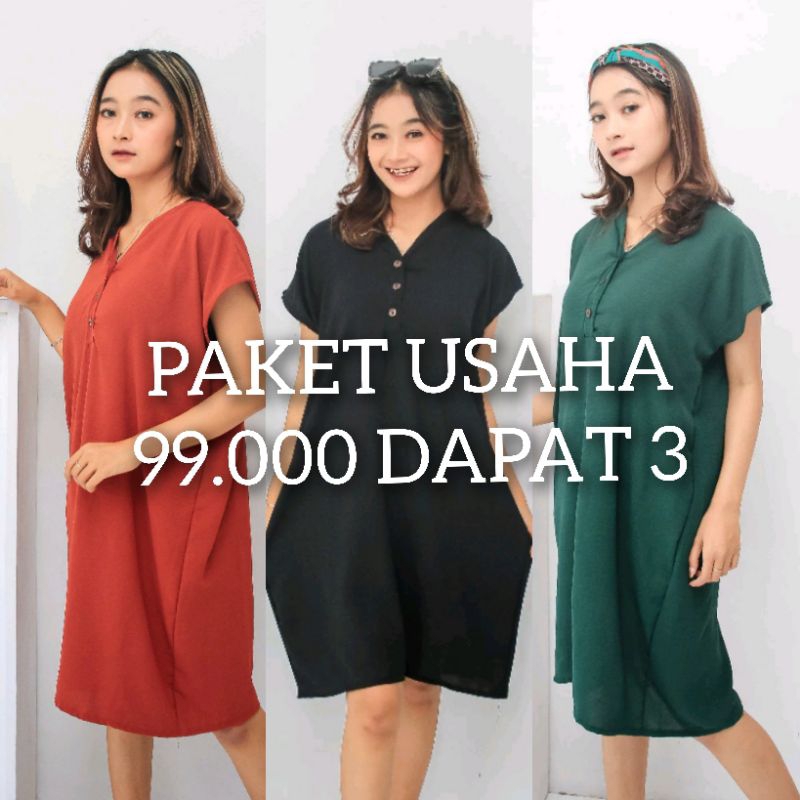 PAKET USAHA DAPAT 3 DRESS SHAFIRA CRINKLE AIRFLOW PREMIUM TERBARU DASTER KEKINIAN
