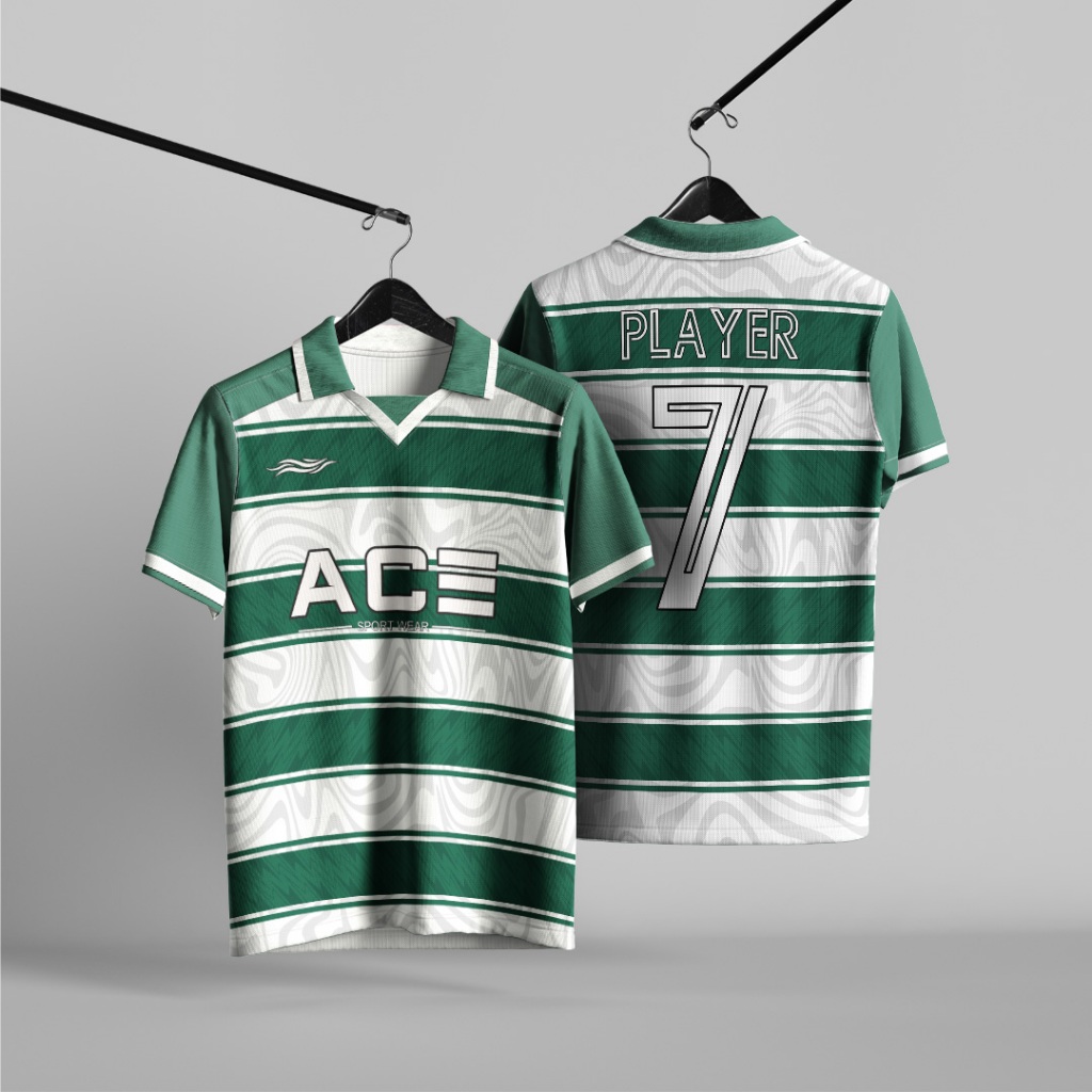 Jersey Futsal Retro Hijau Putih gratis Custom Nama Logo Nomor