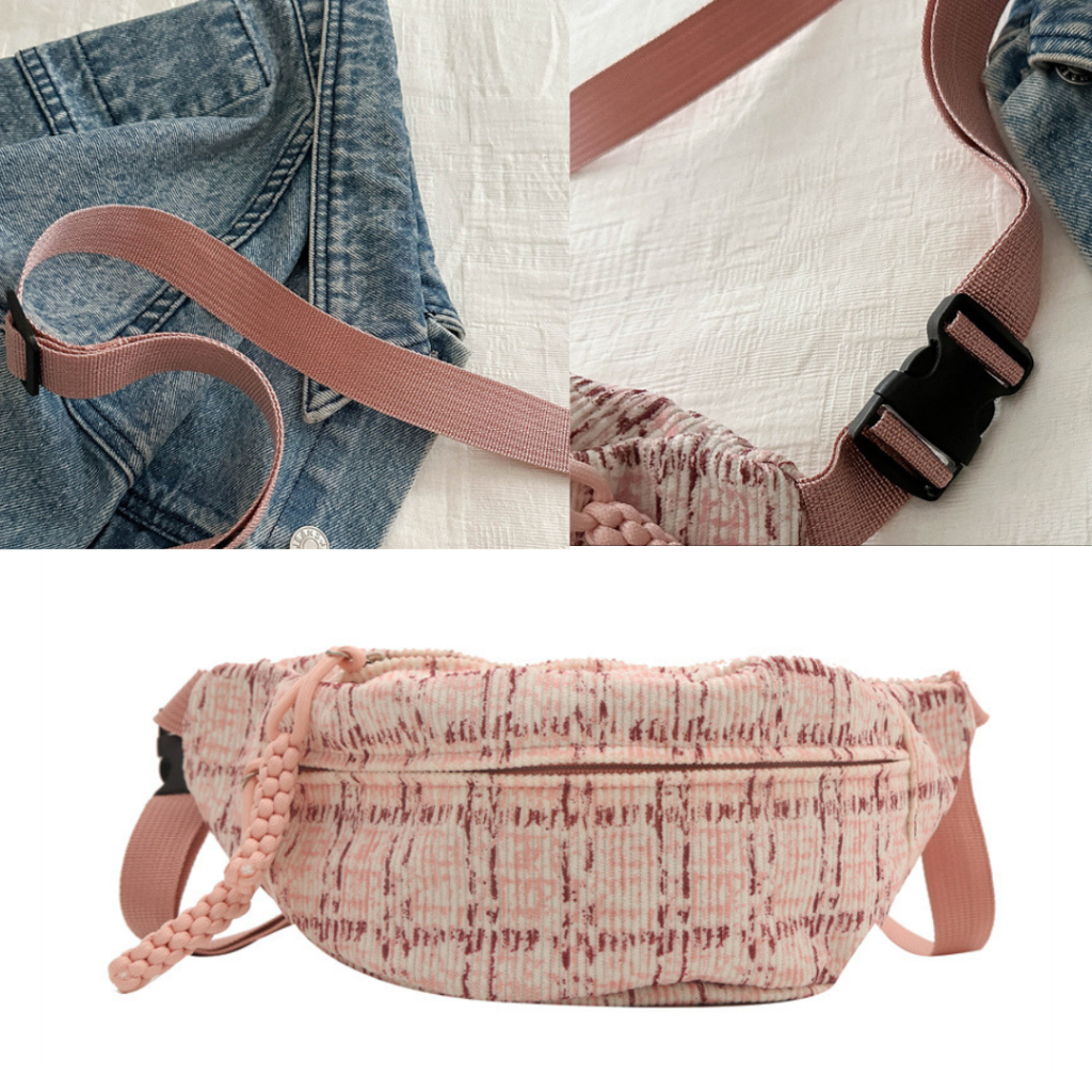 BESTPROMO TAS WAIST BAG WANITA WB FASHION REMAJA KOREA NILON PINK JEACA SELEMPANG PINGGANG DADA