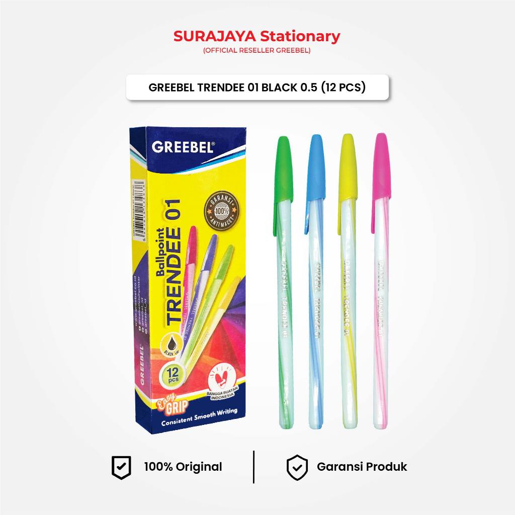 

GREEBEL Pulpen Bolpen Trendee 01 Tinta Hitam (12PCS/SET) Ballpen pena