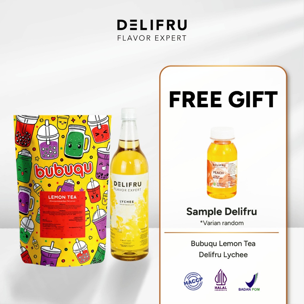 

Delifru Paket Bundling Syrup Lychee 1L + Bubuqu Powder Drink Lemon Tea 1Kg