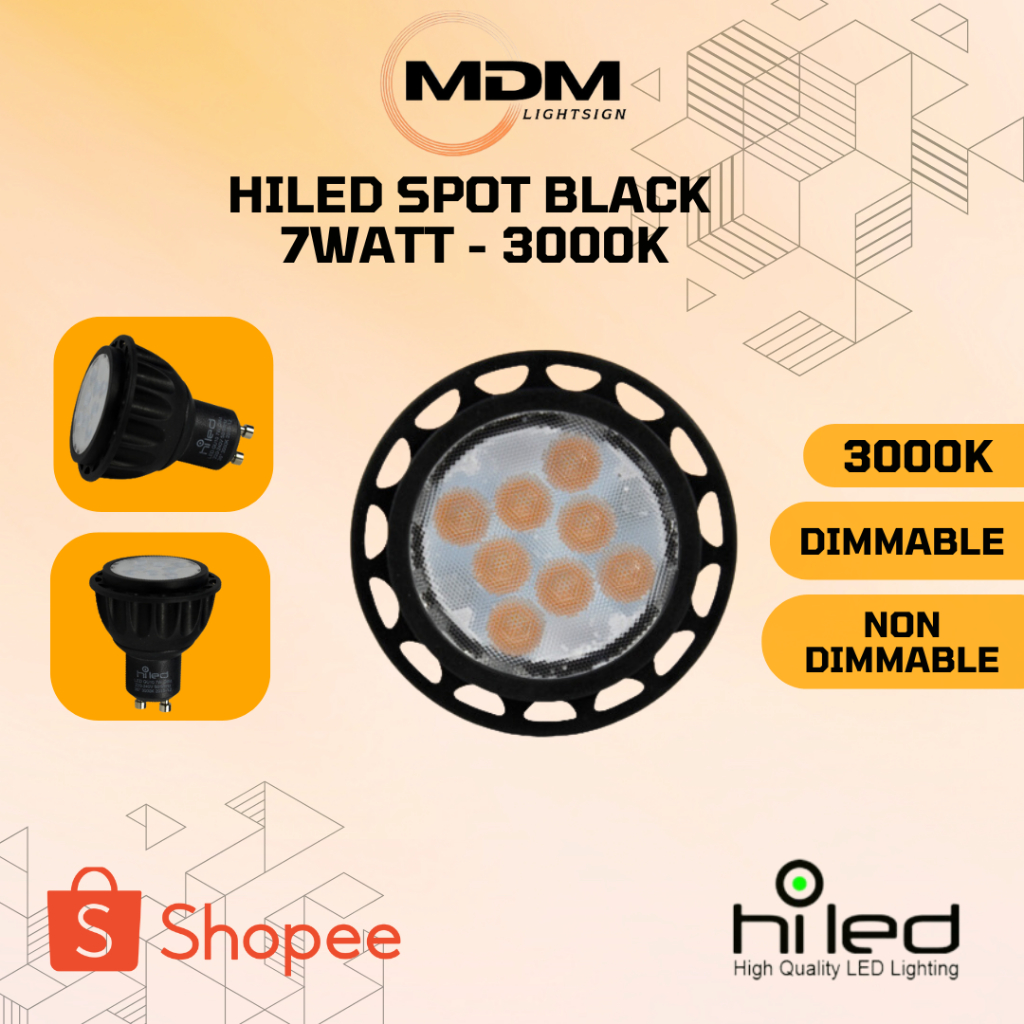 HILED SPOT BLACK 7WATT - 3000K