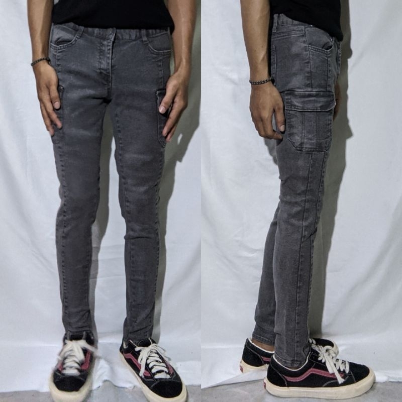 Celana Panjang Longpants Cargo Jeans Aura Denim Grey Washed Skinny Original Second Preloved #CC50
