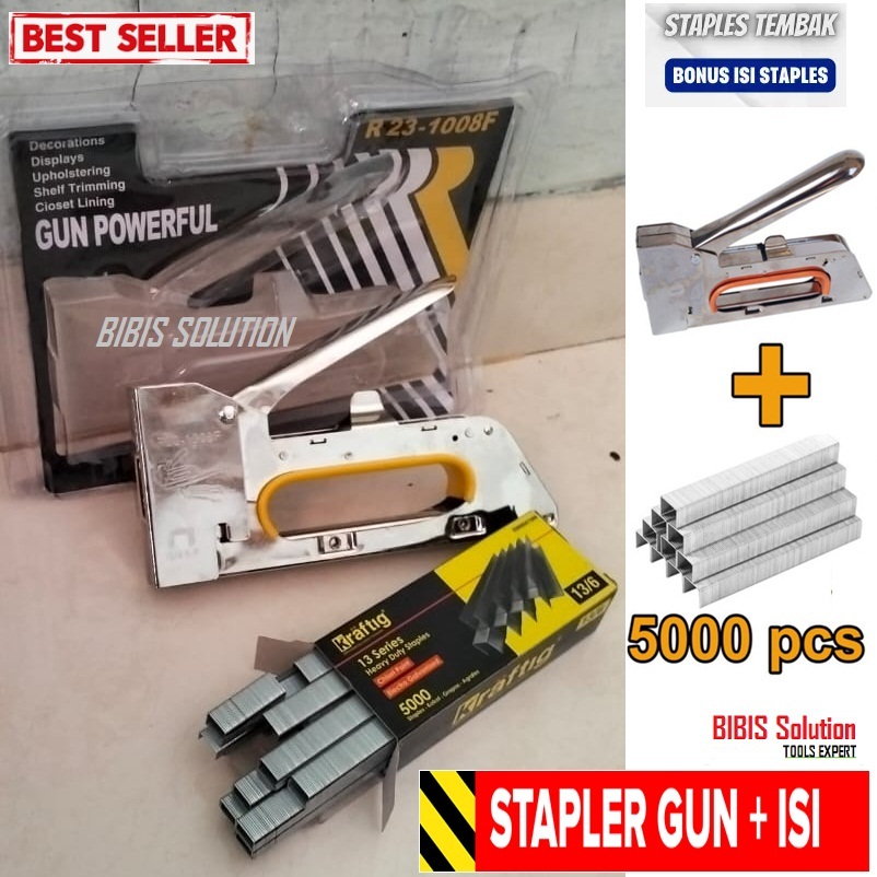 

PAKET STAPLES GUN STEPLES TEMBAK PLUS ISI STAPLE GUN TACKER BONUS ISI 1 PAK 5000 Pcs