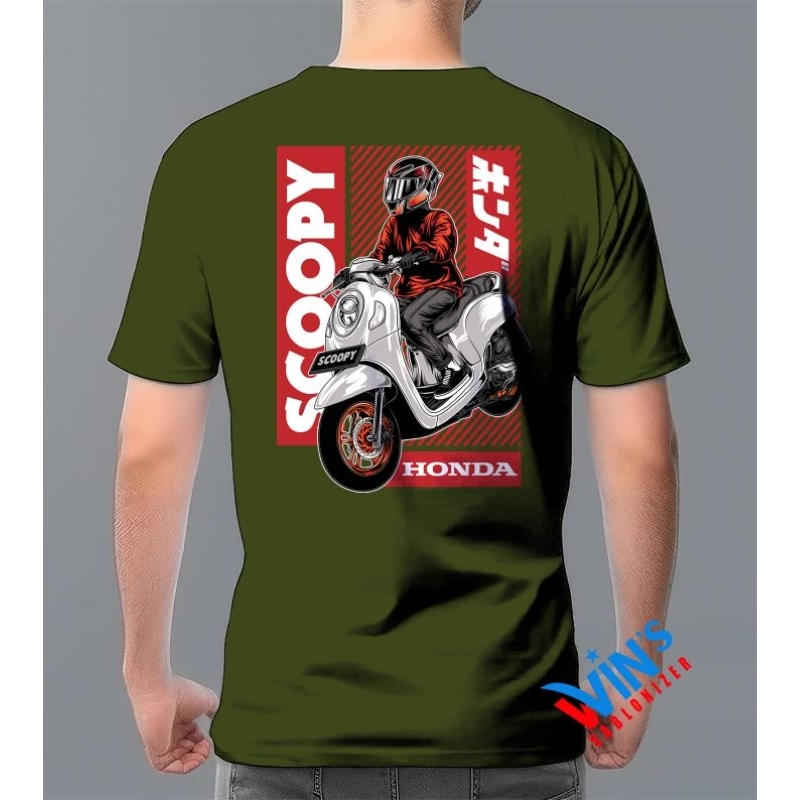 Kaos Custom Motor SCOOPY HIJAU ARMY. 100% Cotton Combed  30s