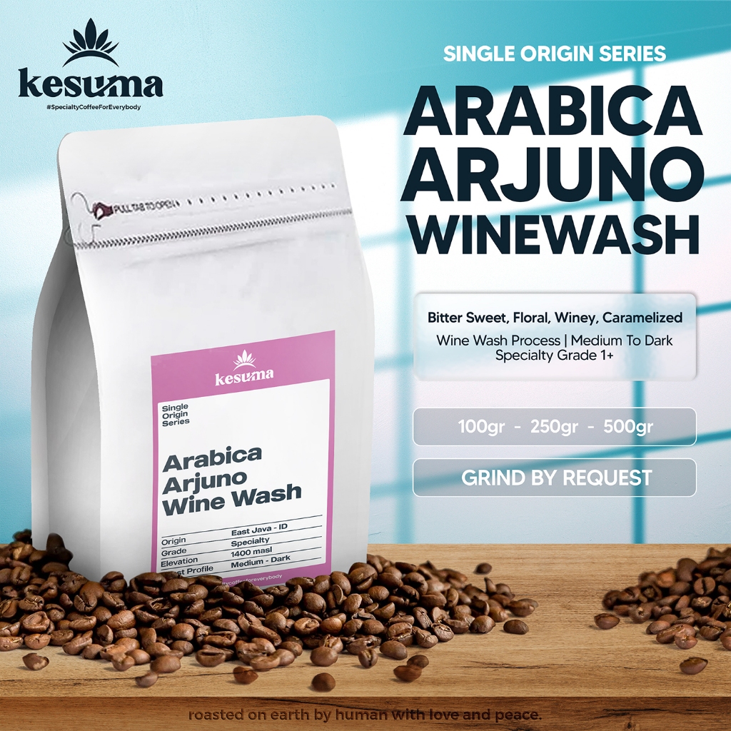 

Arabica Arjuno Wine Wash Grade 1 Specialty Single Origin Roasted Beans Bubuk Kopi Kesuma Coffee