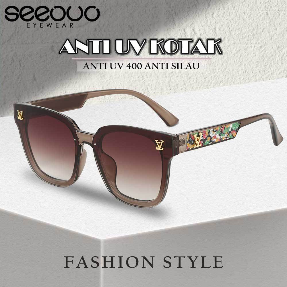 Seeouo Kacamata Anti UV 400 Protection Sunglasses Oversized Style Kotak Fashionable Women Style TR90