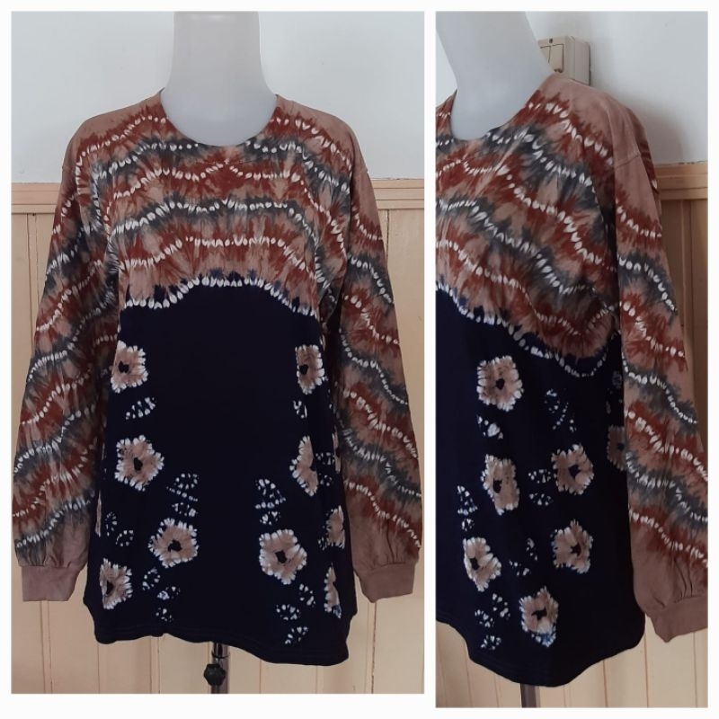 Sasirangan Banjarmasin Kaos Batik Katun Atasan Lengan Panjang Hitam Navy Marun Uk S M L XL XXL Jumbo