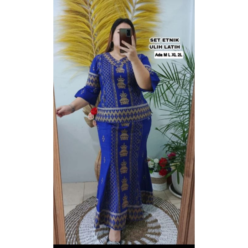 Set stelan rok panjang motif rumah adat ulih latih full furing