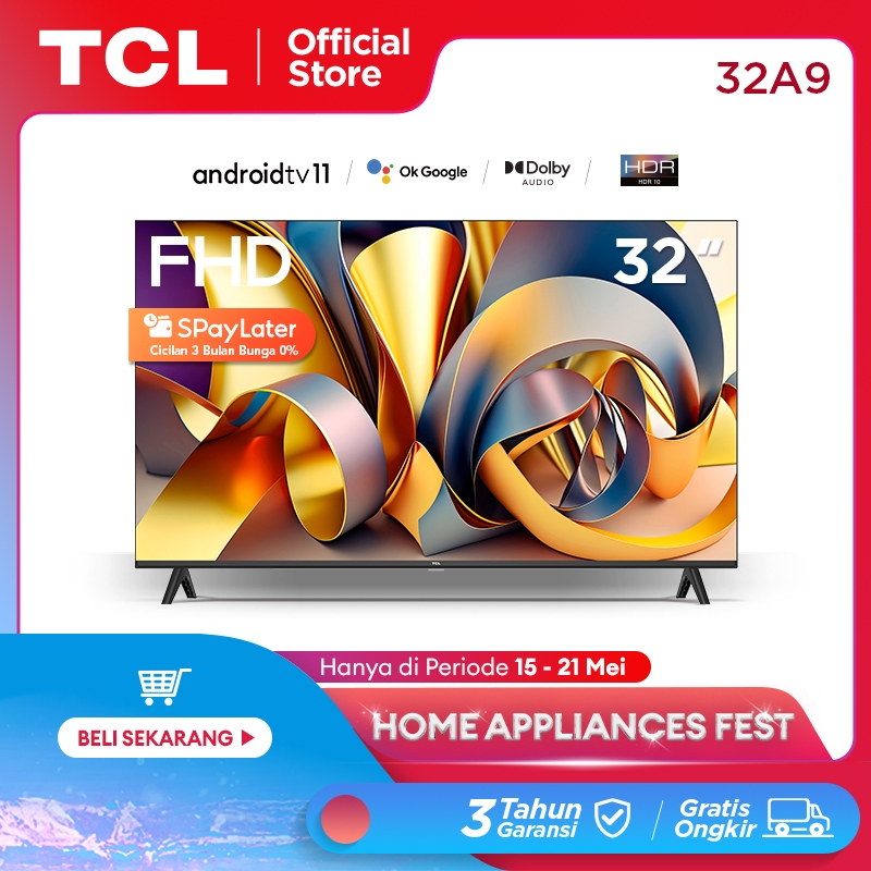 [Flash Sale] TCL 32 Inch Smart TV - Android 11 - FHD - Dolby Audio -  Google Play/Netflix/Youtube -  Wifi/Bluetooth/USB (Model: 32A9)