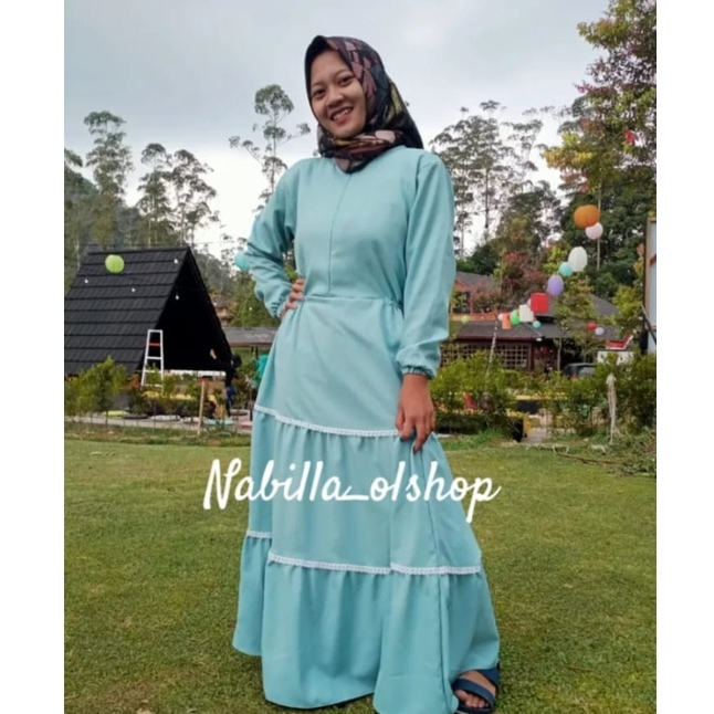 Aira Dress Dewasa Resleting Depan Varian Warna Biru Wardah