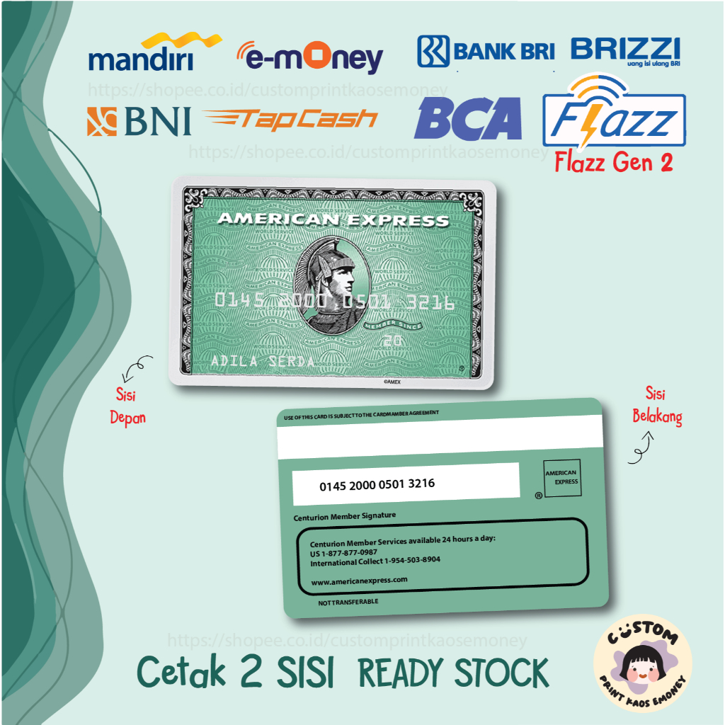 KARTU E MONEY E TOLL KREDIT CARD AMEX GREEN AMERICAN EXPRESS MANDIRI TAPCASH FLAZZ GEN 2 - 2 SISI
