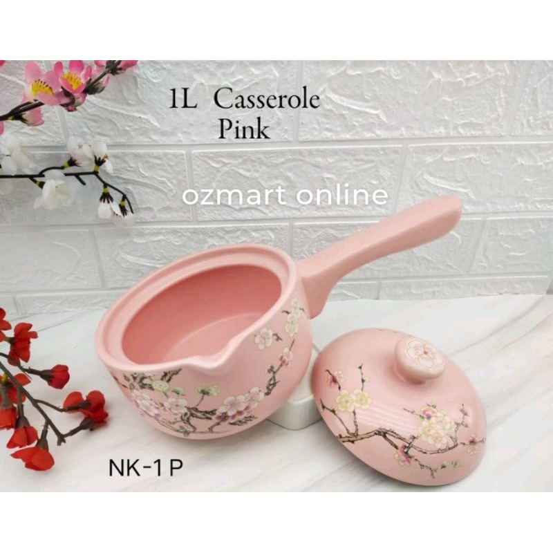 Casserole Panci gagang ceramic tutup sakura pink