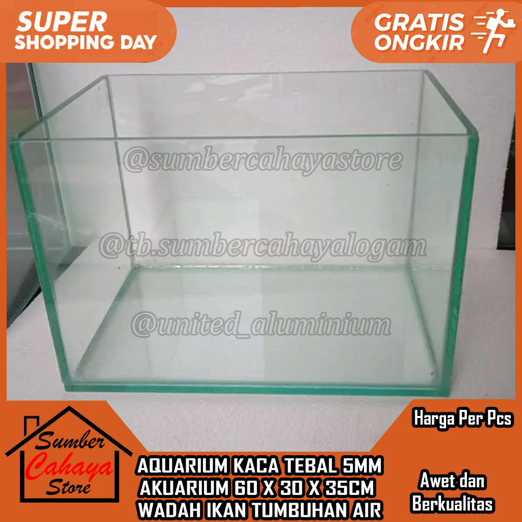 [Kargo] Aquarium Kaca 60 X 30 X 35cm Tebal 5mm Akuarium Wadah Tempat Ikan Tumbuhan Tank Aquascape 5 