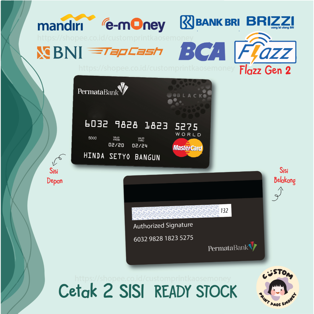 KARTU E MONEY E TOLL KREDIT CARD PERMATA BANK CARD BLACK MANDIRI TAPCASH BRIZZI FLAZZ GEN 2 - 2 SISI