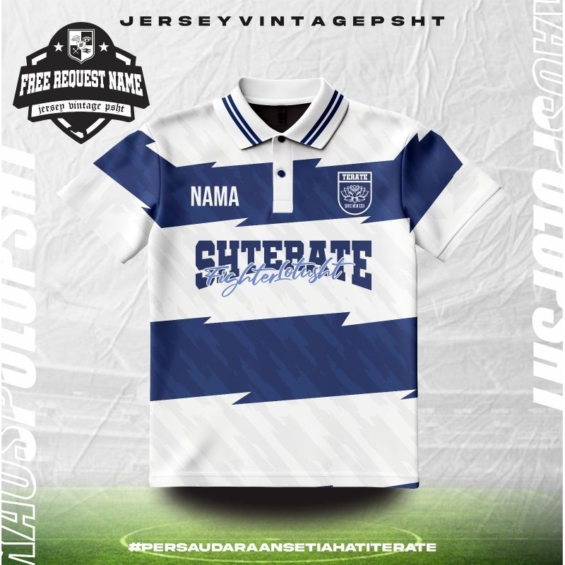 Jersey Polo Sublim SH Terate motif garis biru putih ADO