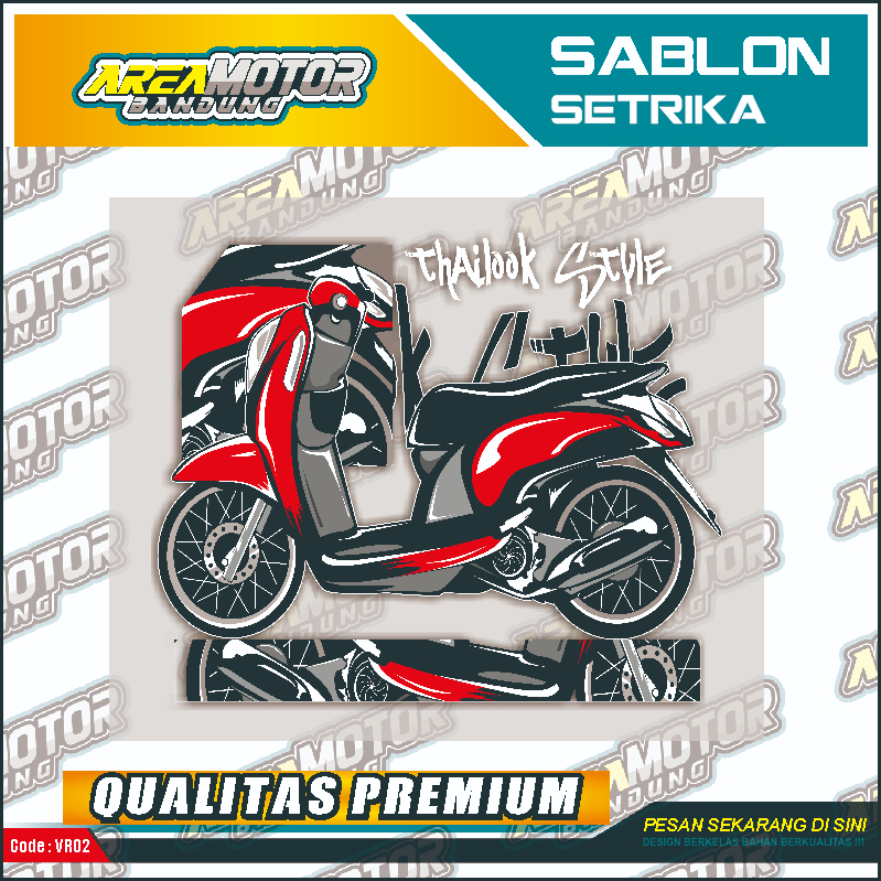 

Print sablon DTF/cetak sablon DTF/sablon setrika siap press 1 sisi Tema Motor SCOOPY THAILOOK Uk A4 / A3