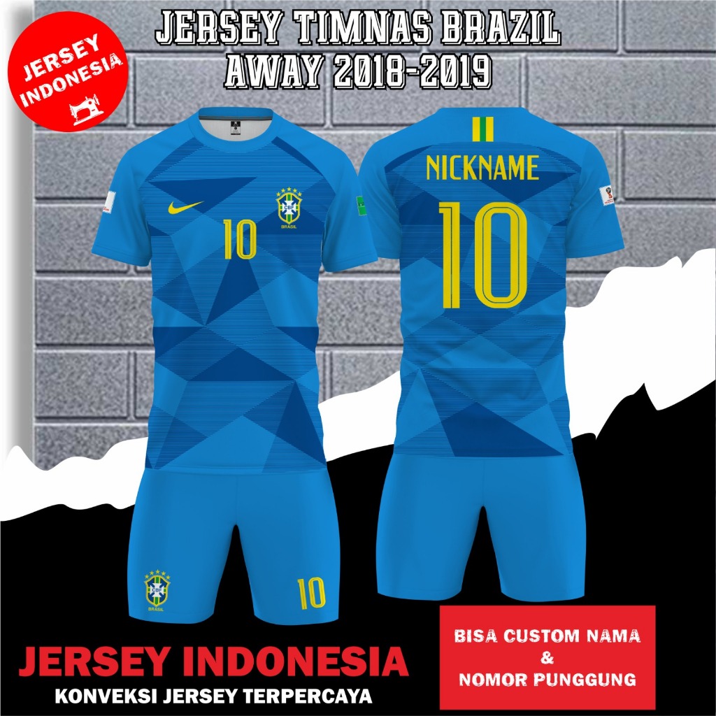 Jersey Sepak Bola TIMNAS BRAZIL AWAY 2018-2019, Setelan Jersey Piala Dunia RUSIA FIFA World Cup 2018