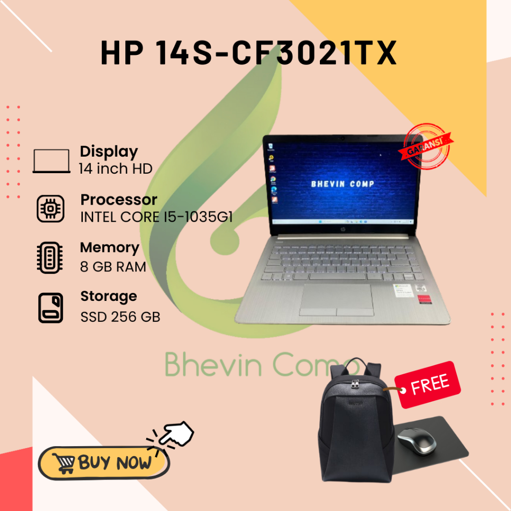 HP 14S-CF3021TX INTEL CORE I5-1035G1 RAM 8GB SSD 256GB