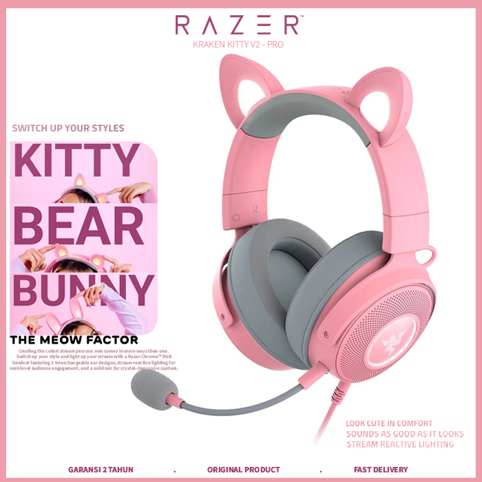 Razer Kraken Kitty V2 Pro - Wired RGB Headset with Interchangeable Ears